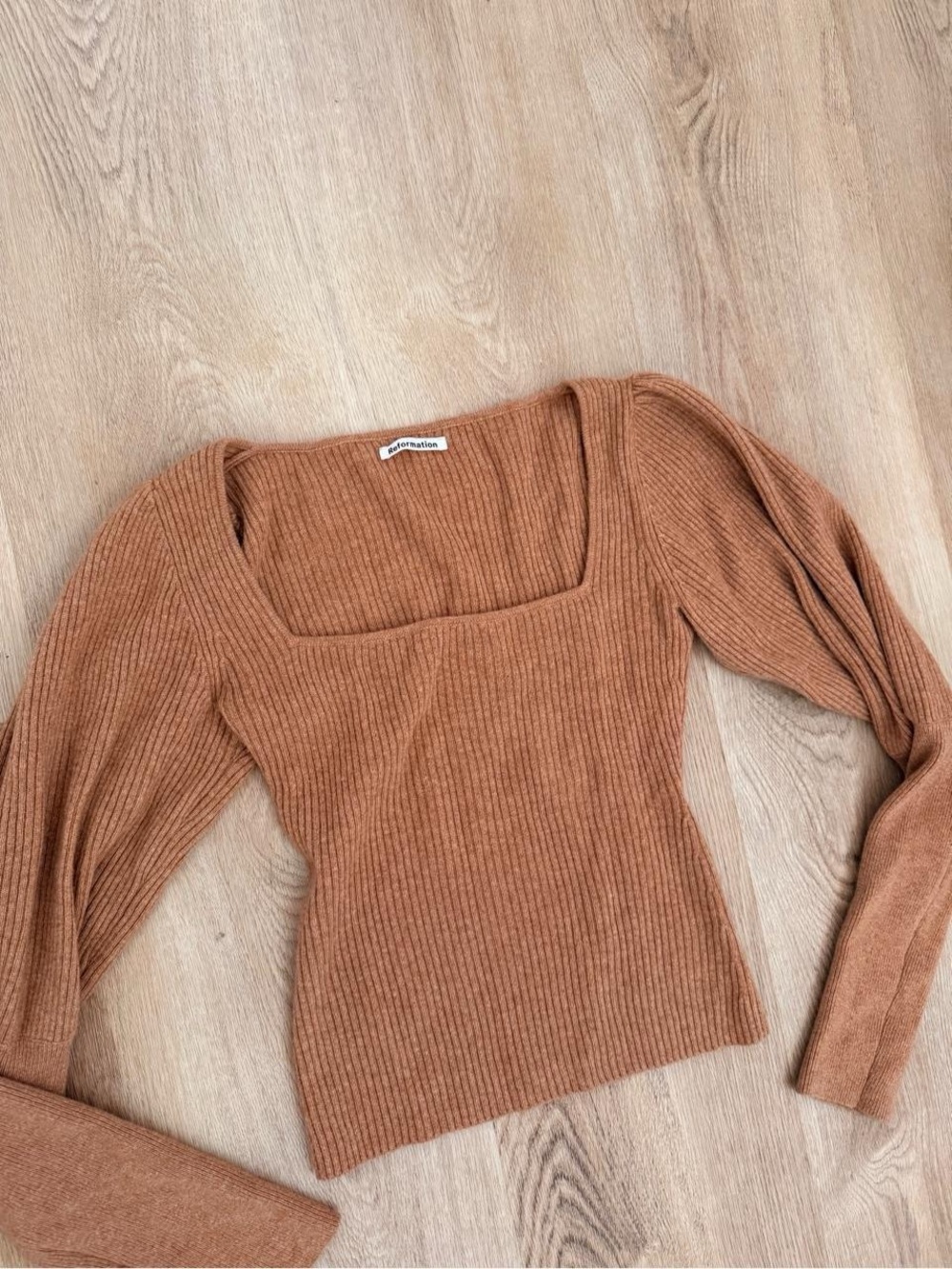 Reformation Ribbed Square-Neck Long Sleeve Top - Rust - Picture 2 of 6